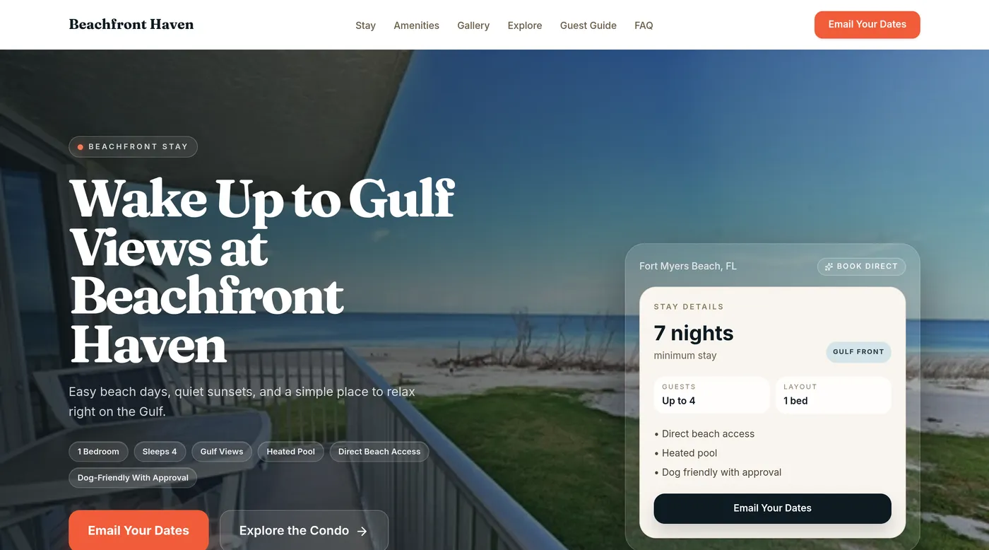 Beachfront Haven: A Direct-Booking Website for a Fort Myers Beach Vacation Condo