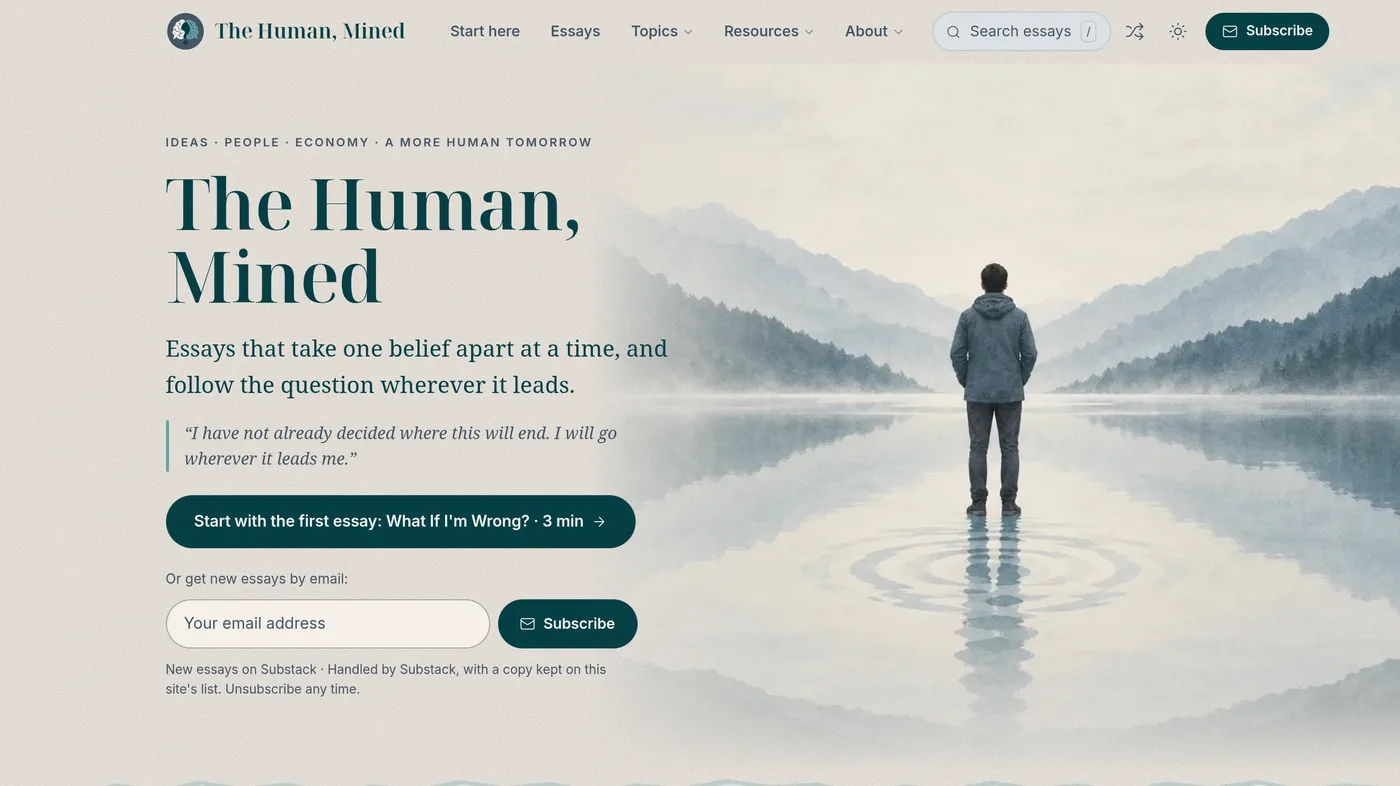 The Human, Mined: A 54-Page Site for a Substack Writer, With Interactive Assessments and Journal Pages