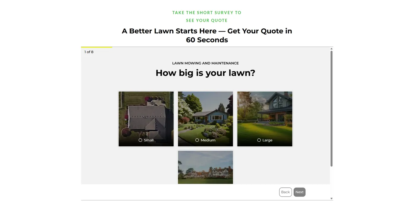 Integrity Lawn & Landcare 8-step quote survey