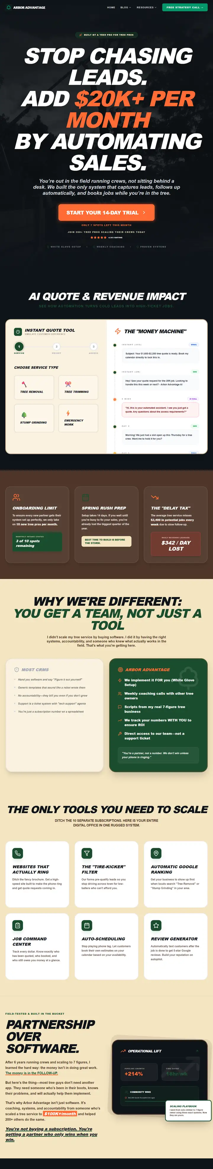 Arbor Advantage website, full page