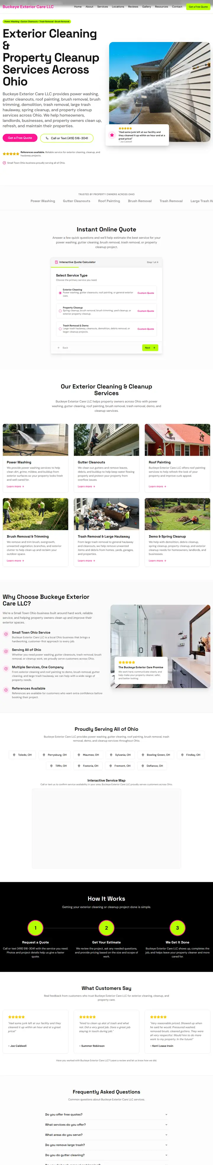 Buckeye Exterior Care website, full page