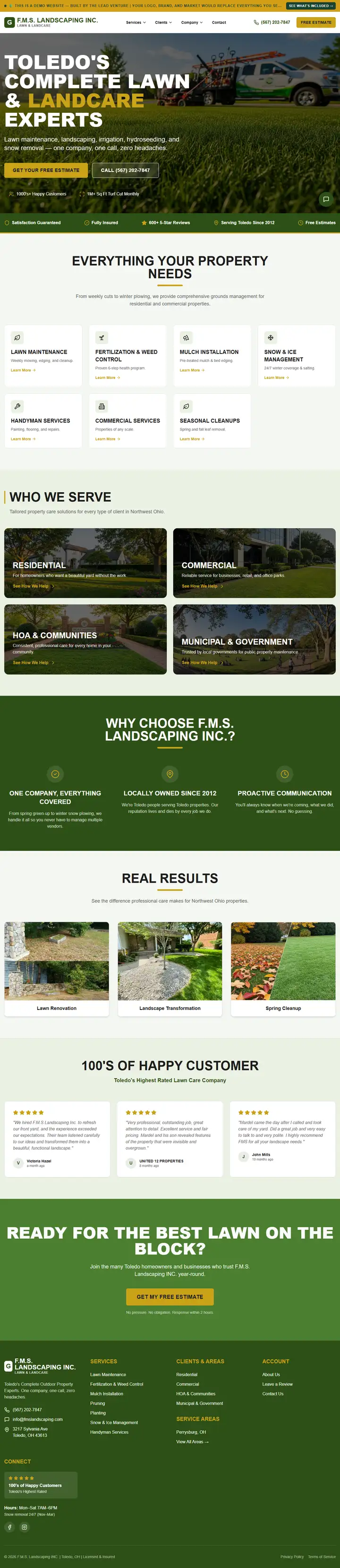 FMS Landscaping website, full page