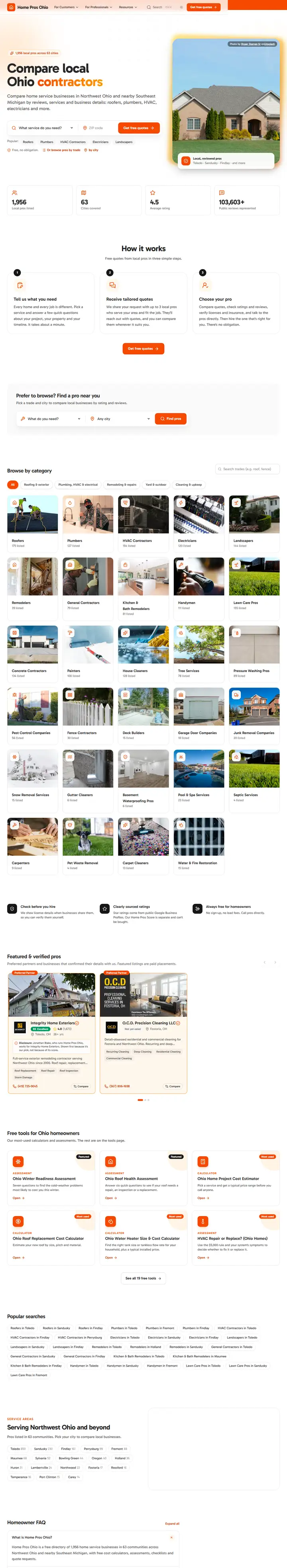 Home Pros Ohio website, full page