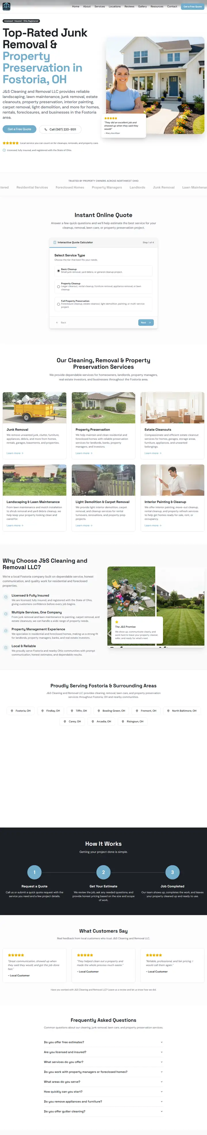 J&S Cleaning and Removal website, full page