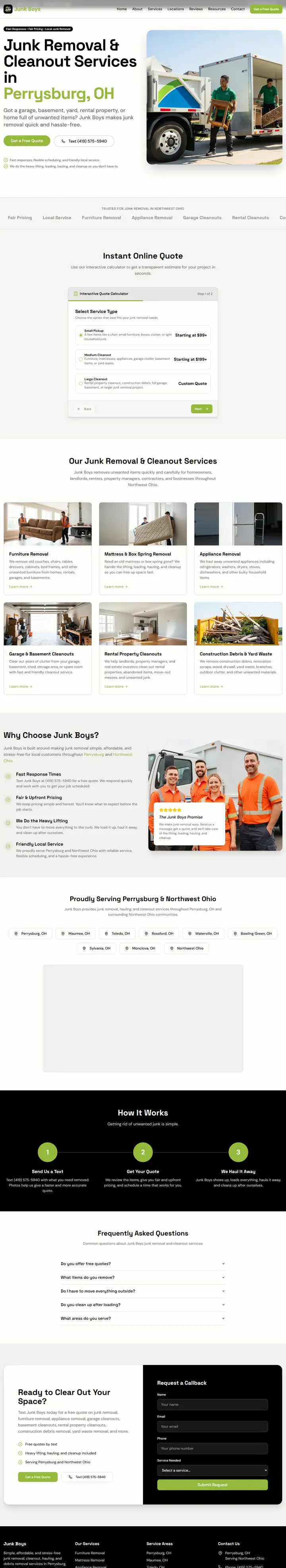 Junk Boys website, full page
