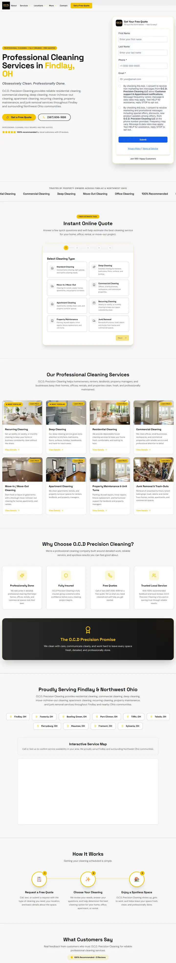 OCD Precision Cleaning website, full page