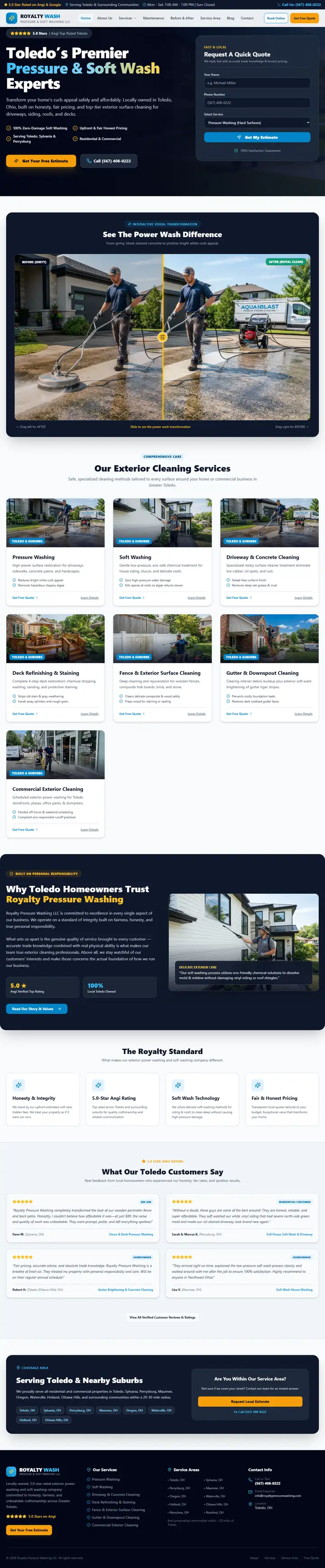 Royalty Pressure Washing website, full page